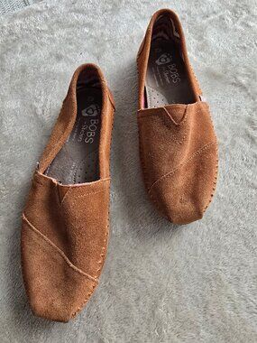 SKETCHERS Bobs suede slip on flats.